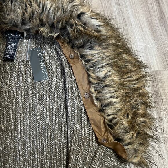 Covington Faux Fur Collar Knit Sweater Vest Womens Size M Gray Marled Sleeveless - Picture 9 of 9